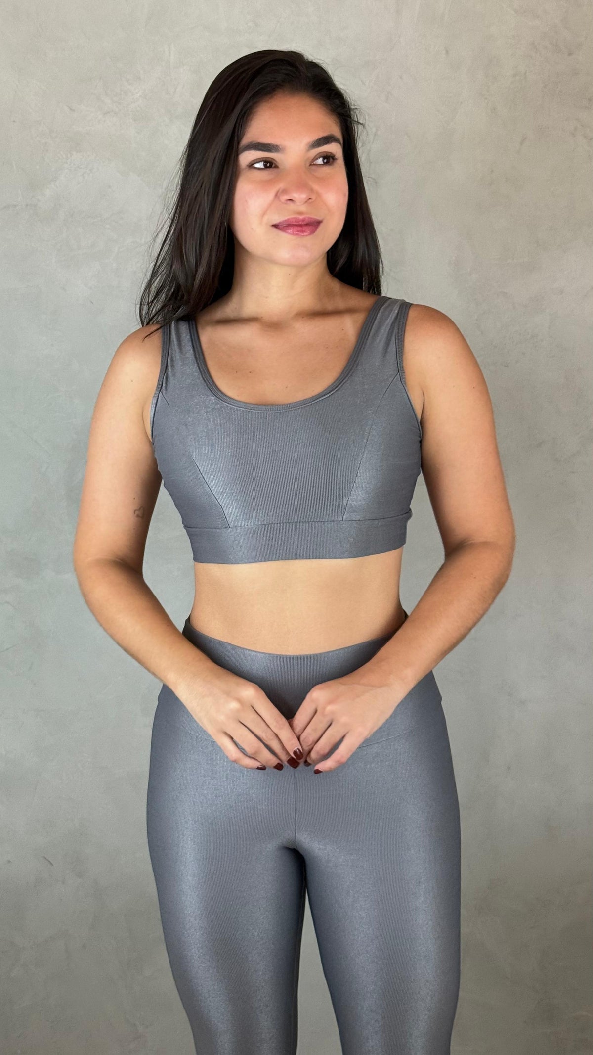 Conjunto Aveludado de Compressão Legging + Top Sofia Chumbo