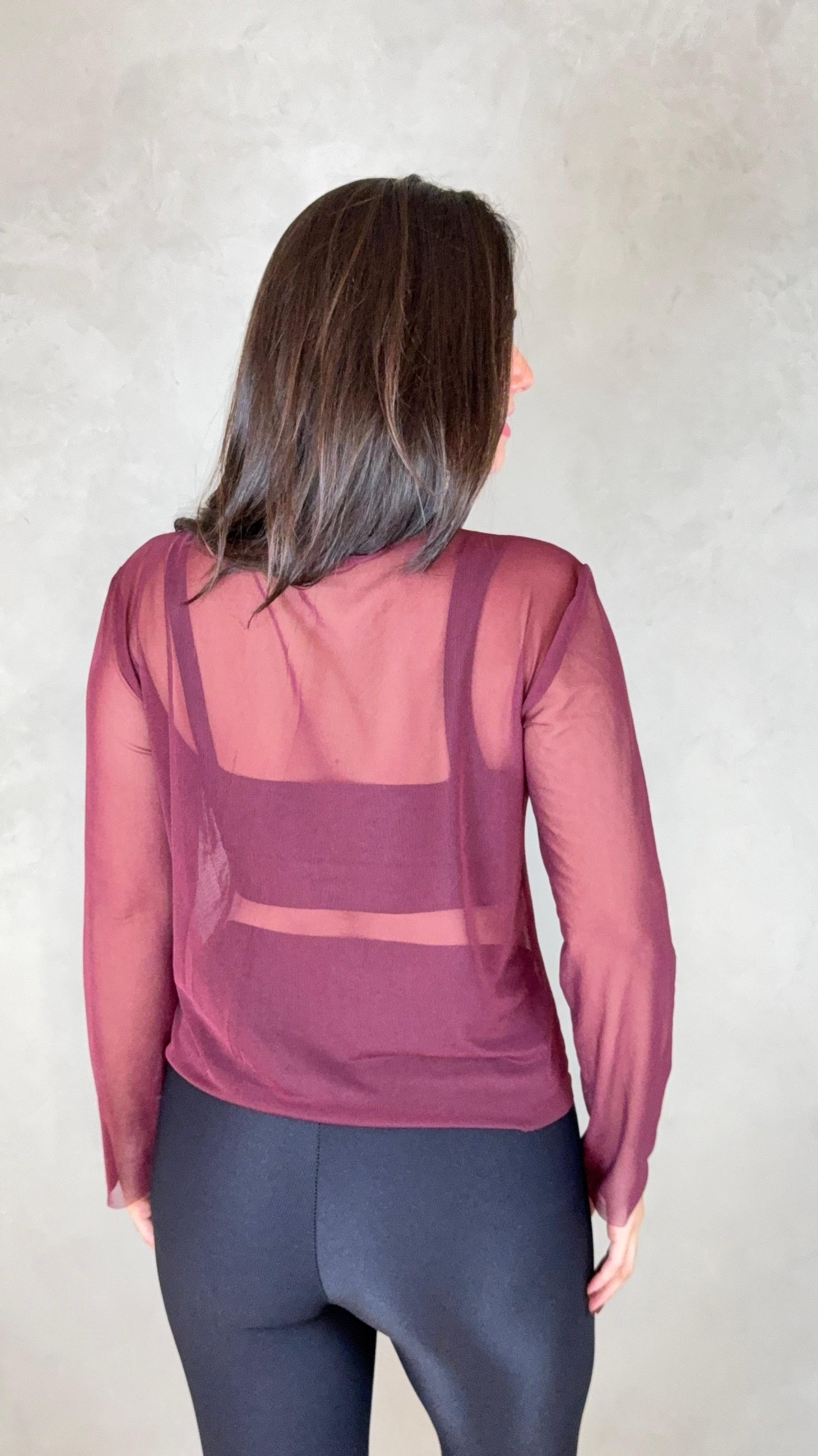 Blusa Tule Manga Longa - Vinho