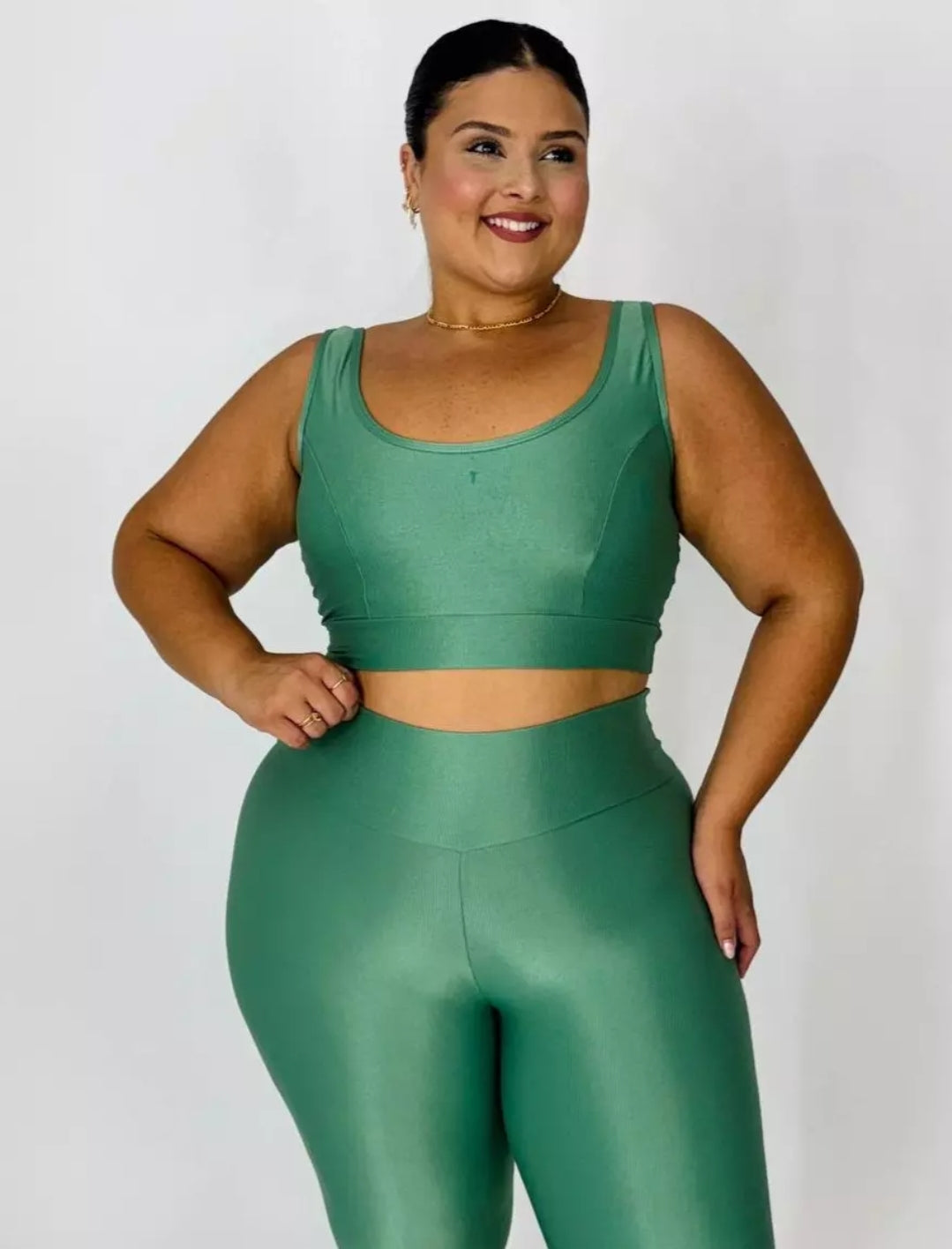 Conjunto Plus Size Aveludado de Compressão Legging + Top Sofia Turmalina