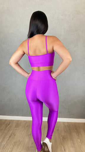 Conjunto Aveludado de Compressão Legging + Top Ana Fúcsia