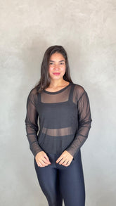 Blusa Tule Manga Longa - Preto