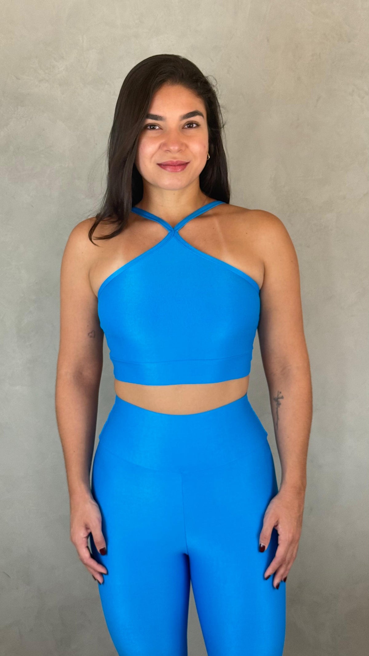 Conjunto Aveludado de Compressão Legging + Top Ana Azul Celeste