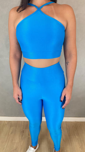 Conjunto Aveludado de Compressão Legging + Top Ana Azul Celeste