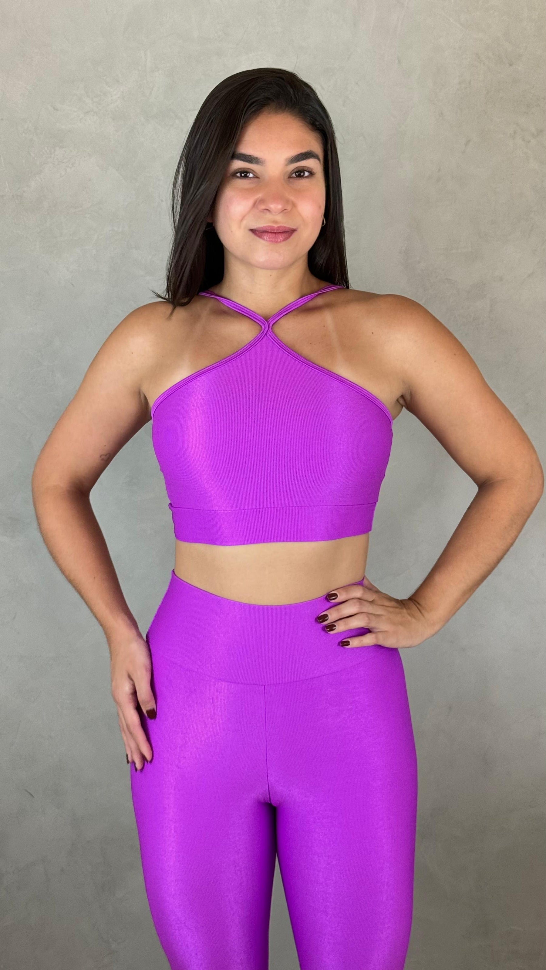 Conjunto Aveludado de Compressão Legging + Top Ana Fúcsia