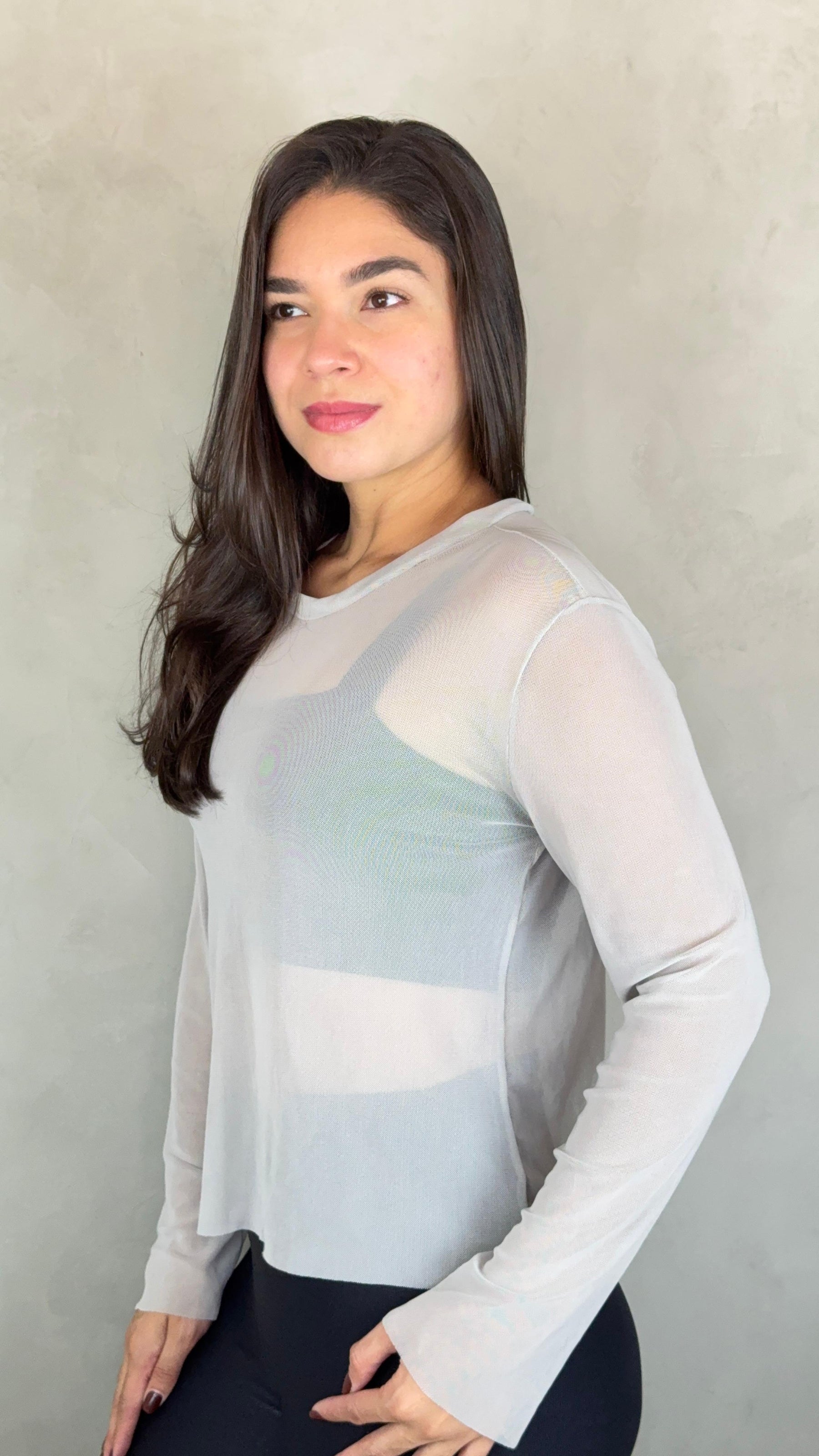 Blusa Tule Manga Longa - Prata