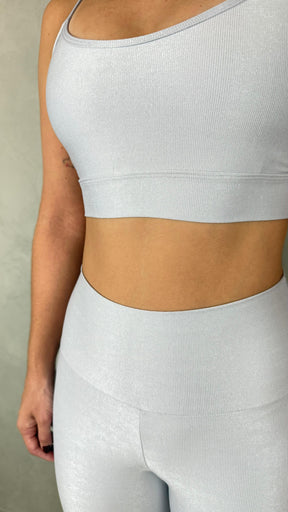 Conjunto Aveludado de Compressão Legging + Top Clara Prata