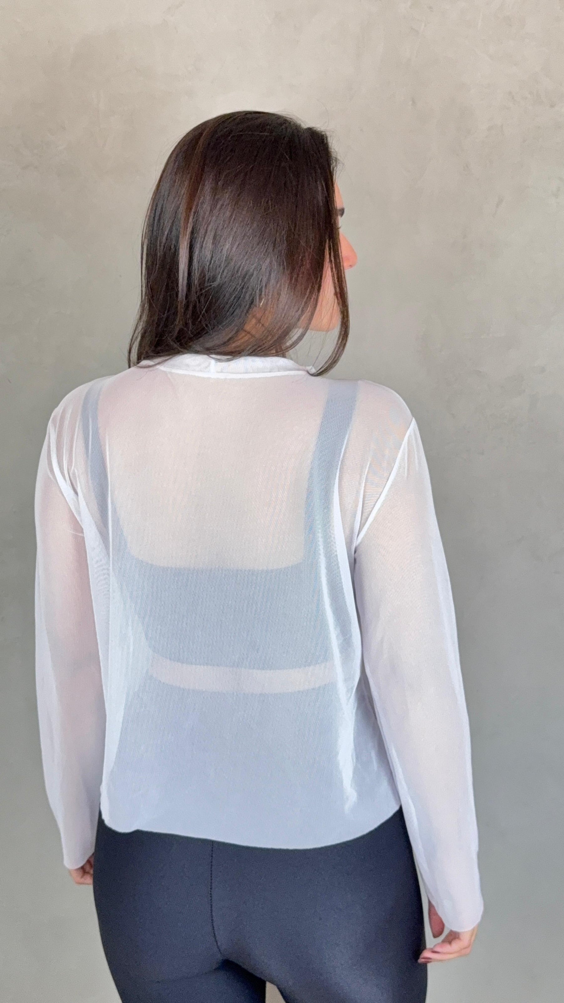 Blusa Tule Manga Longa - Branco