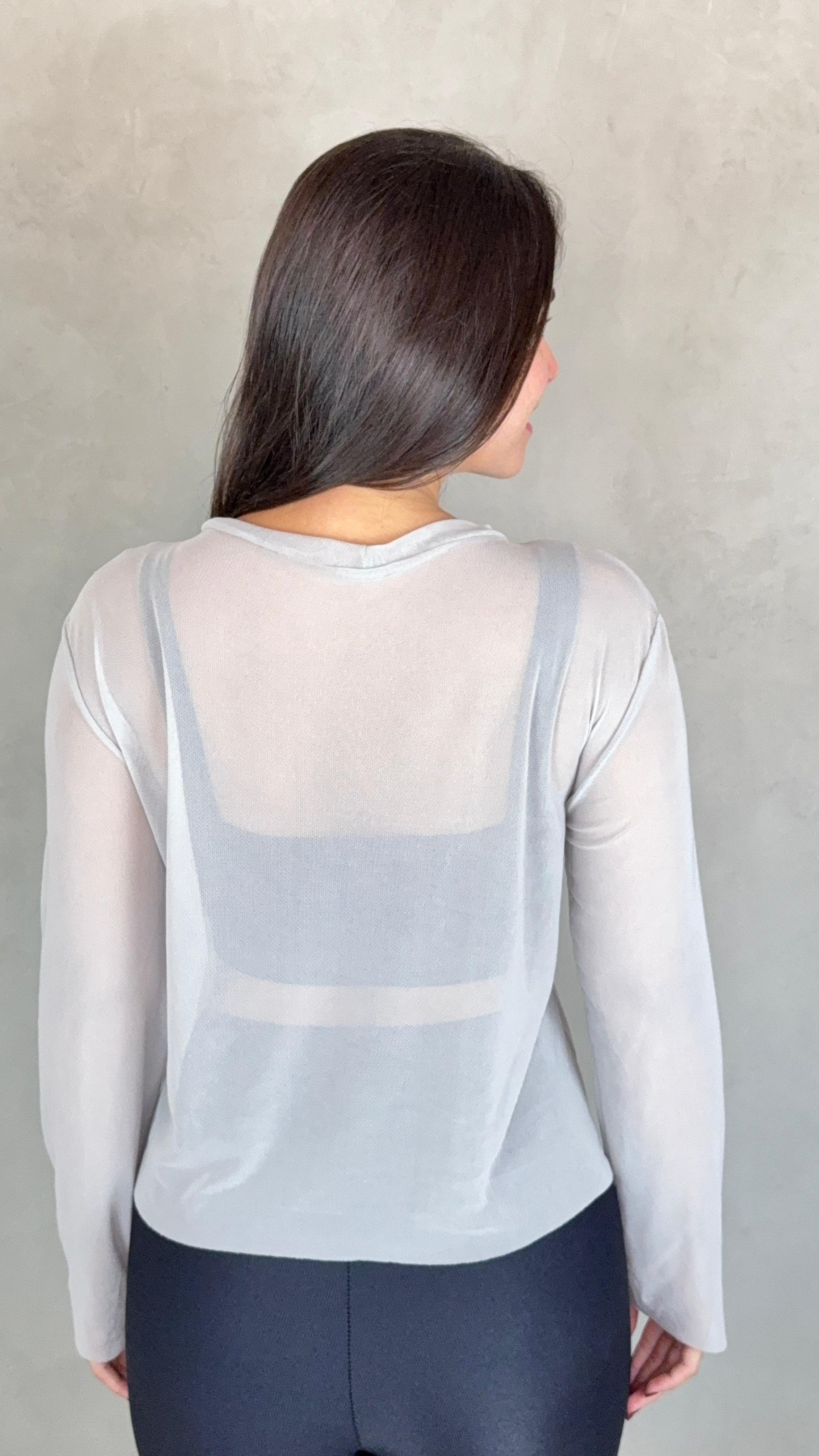 Blusa Tule Manga Longa - Prata