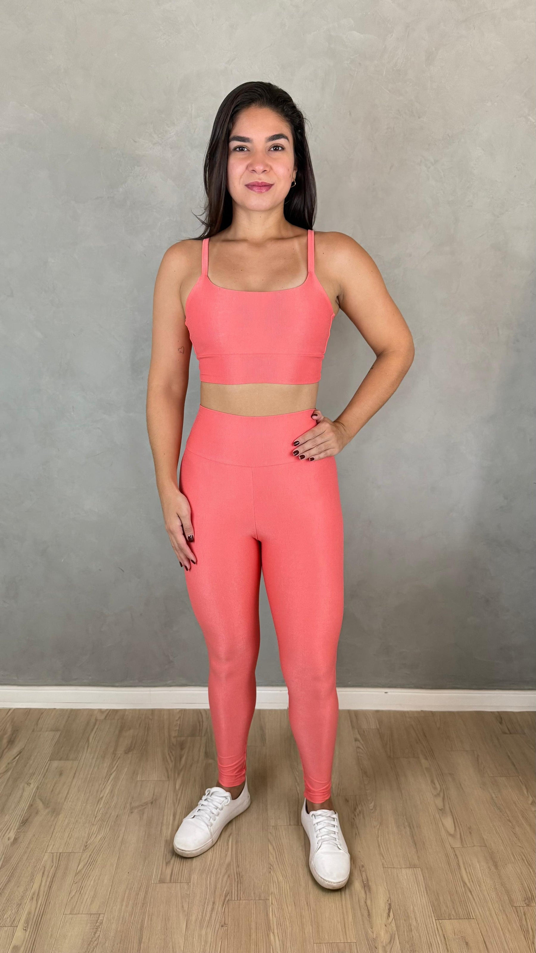 Conjunto Aveludado de Compressão Legging + Top Bia Peach