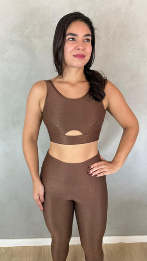 Conjunto Aveludado de Compressão Legging + Top Marcia Marrom