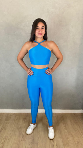 Conjunto Aveludado de Compressão Legging + Top Ana Azul Celeste
