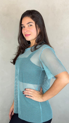 Blusa Arrastão Tela - Azul Patróleo