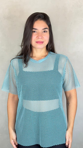 Blusa Arrastão Tela - Azul Patróleo