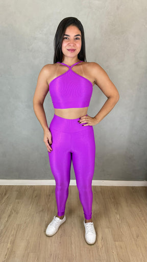 Conjunto Aveludado de Compressão Legging + Top Ana Fúcsia