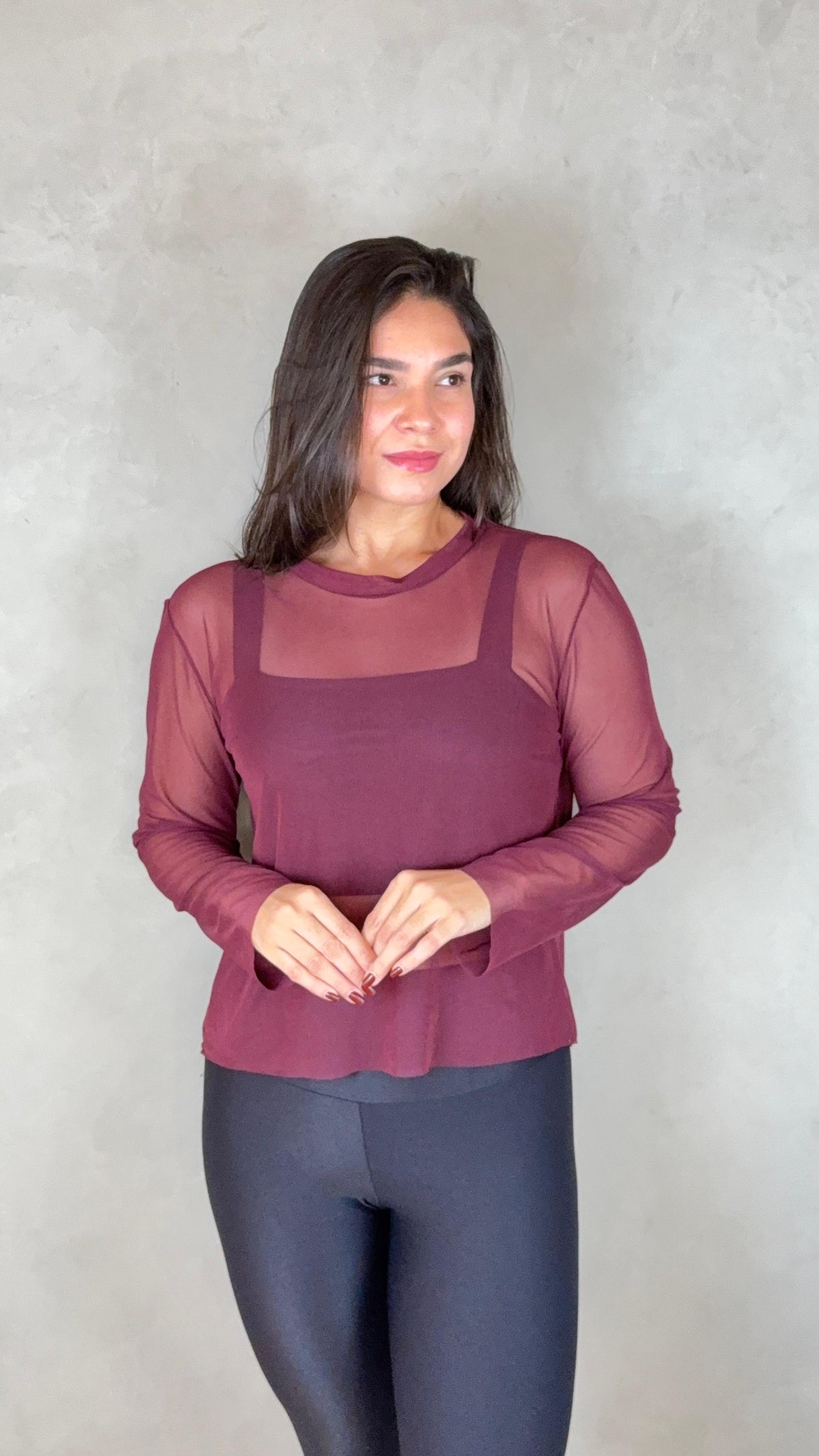 Blusa Tule Manga Longa - Vinho
