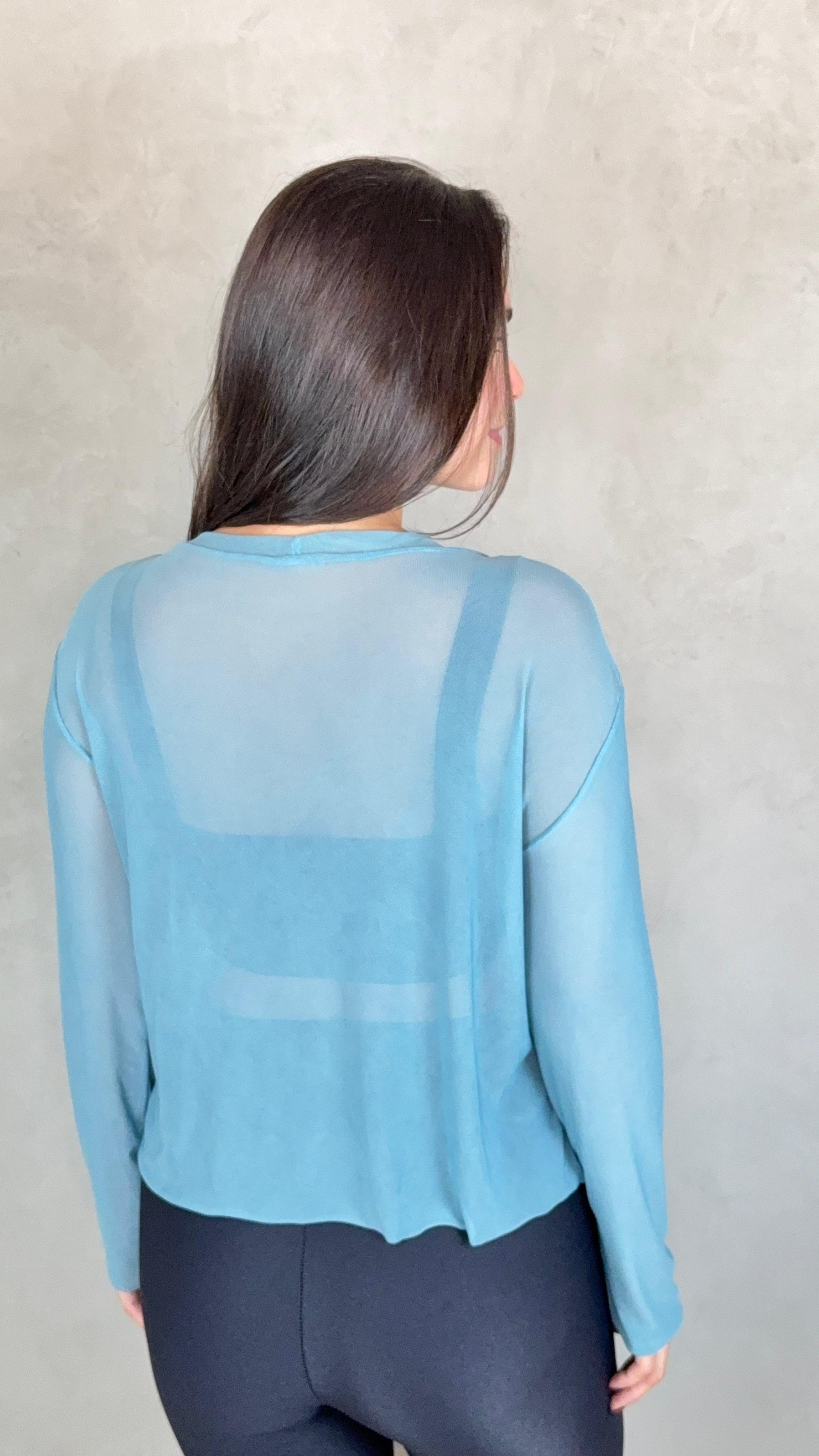 Blusa Tule Manga Longa - Azul Petróleo